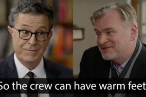 Stephen Colbert asking Christopher Nolan about his 'no Uggs on set' rule is peak journalism